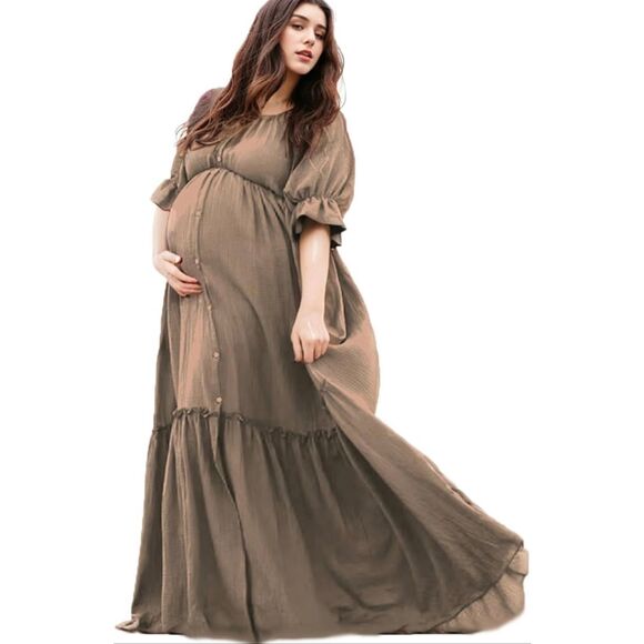 No Brand Dresses & Skirts - Maternity Dress Photo Props Vintage brown XL Maxi Gown BNWT